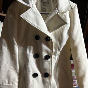 American Rag Cream Peacoat with Black Buttons